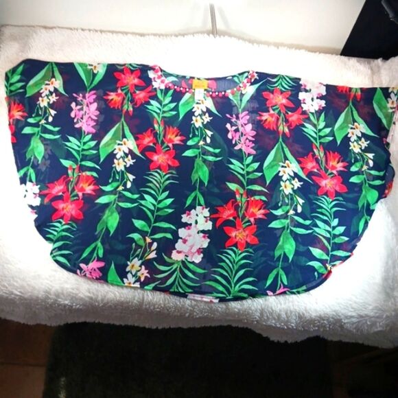 Ruby Road Sheer Tropical Blouse with Dolman Sleeves Beaded Scoop Neck Medium - Picture 4 of 6